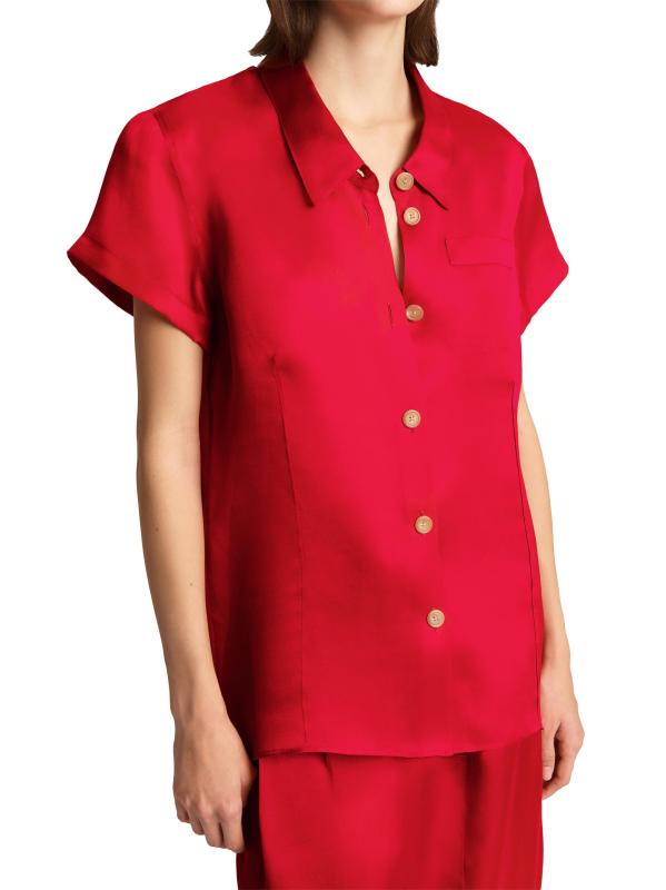 #3: بلوزة Keefe الحريرية بأزرار أمامية - توت العليق