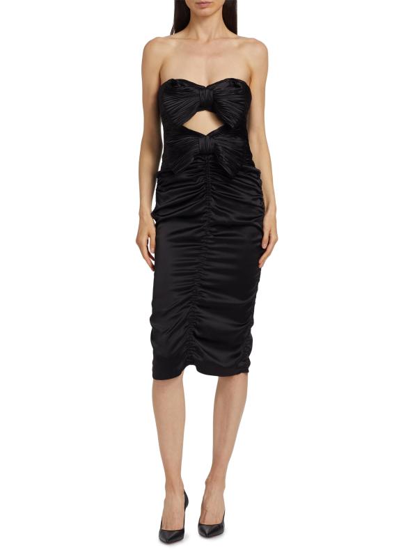 #2: فستان مكشكش بدون حمالات مزين بفيونكة - أسود