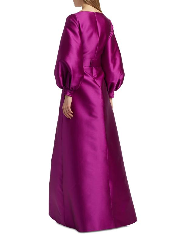 #4: فستان ساتان بأكمام بالون على شكل حرف A - أرجواني