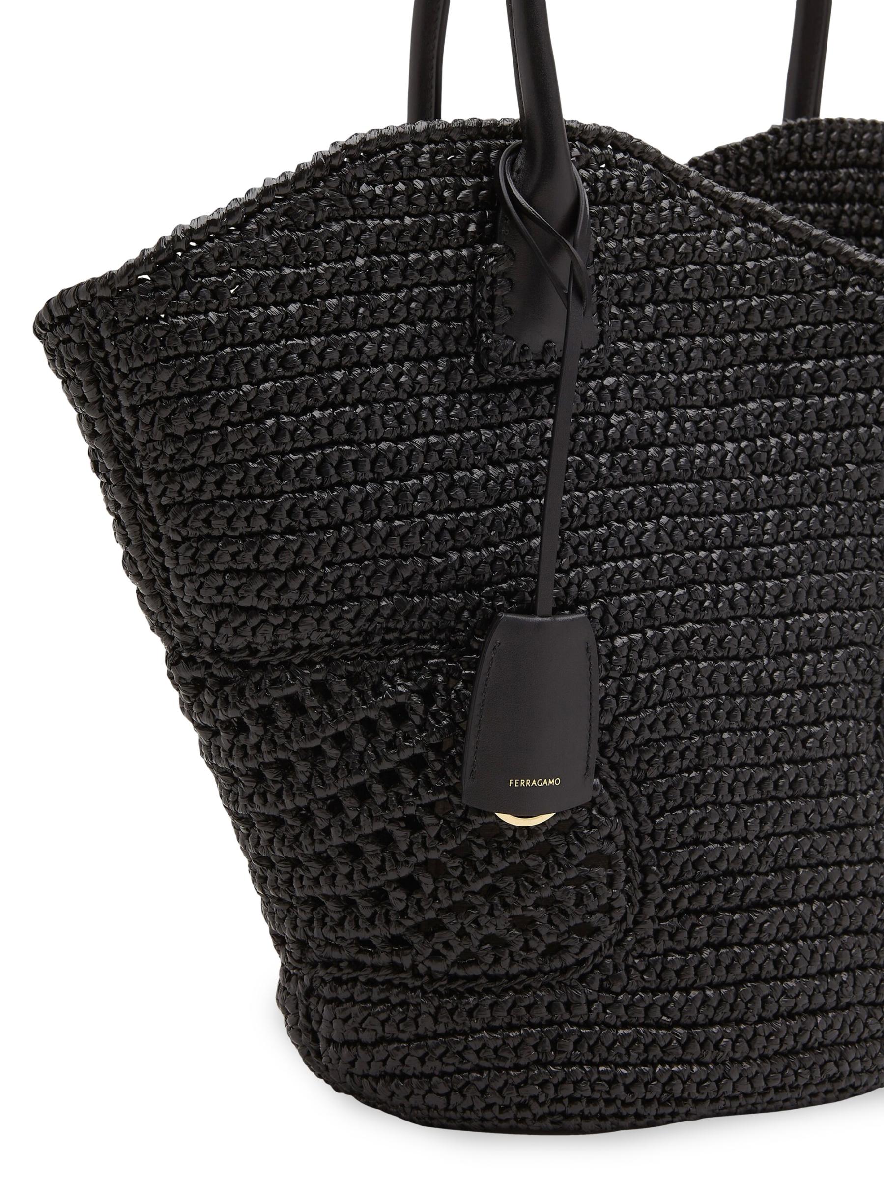 Shop Ferragamo - Large Cut-Out Raffia Tote Bag | Saks Fifth