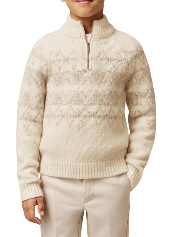 #3: سترة كلاوس من الصوف المخلوط بالصوف للأولاد والصبيان الصغار - أوف وايت