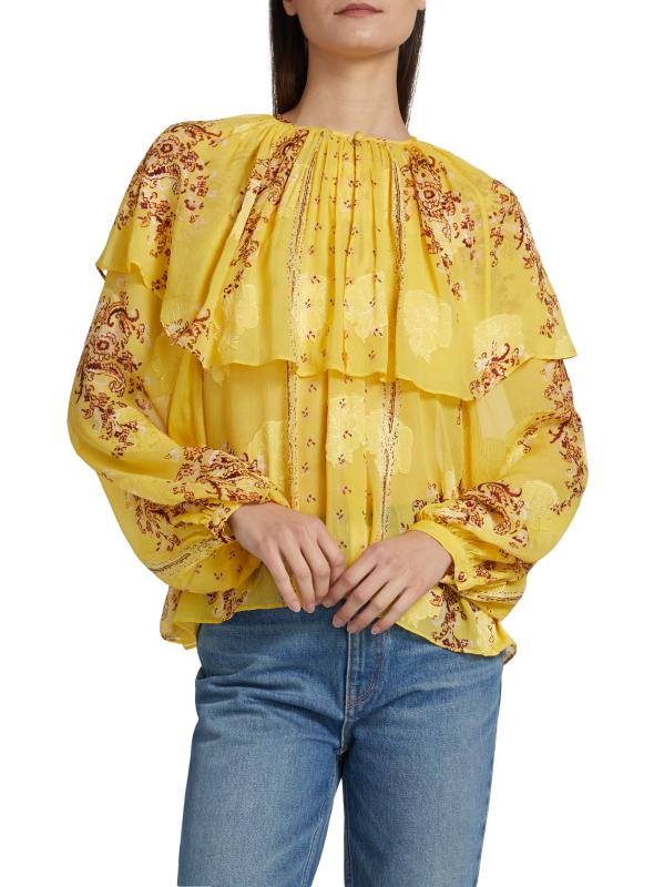 Shop Ulla Johnson - Elissa Printed Silk Chiffon Cape Blouse