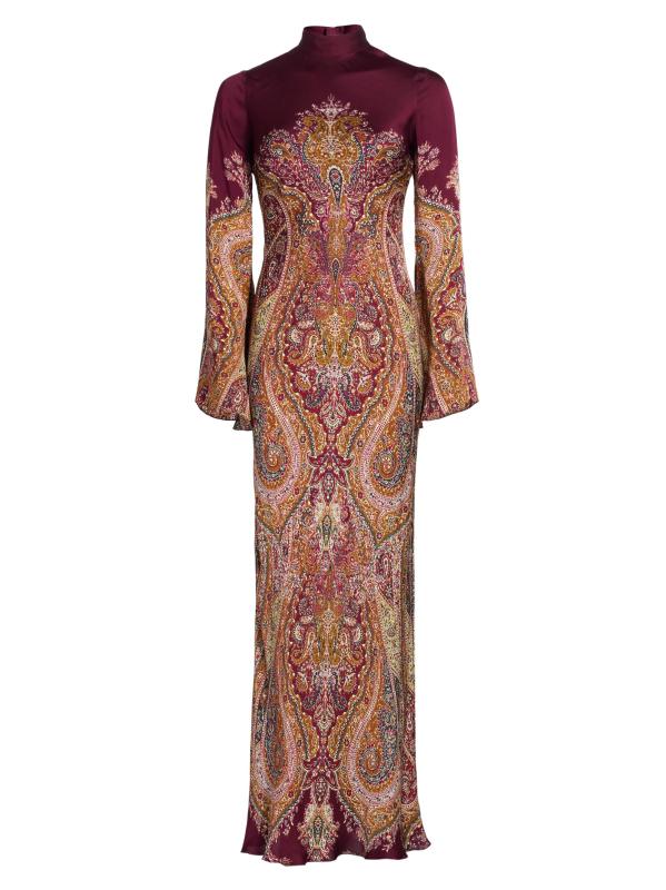 فستان شيفا ساتان طويل بياقة عالية