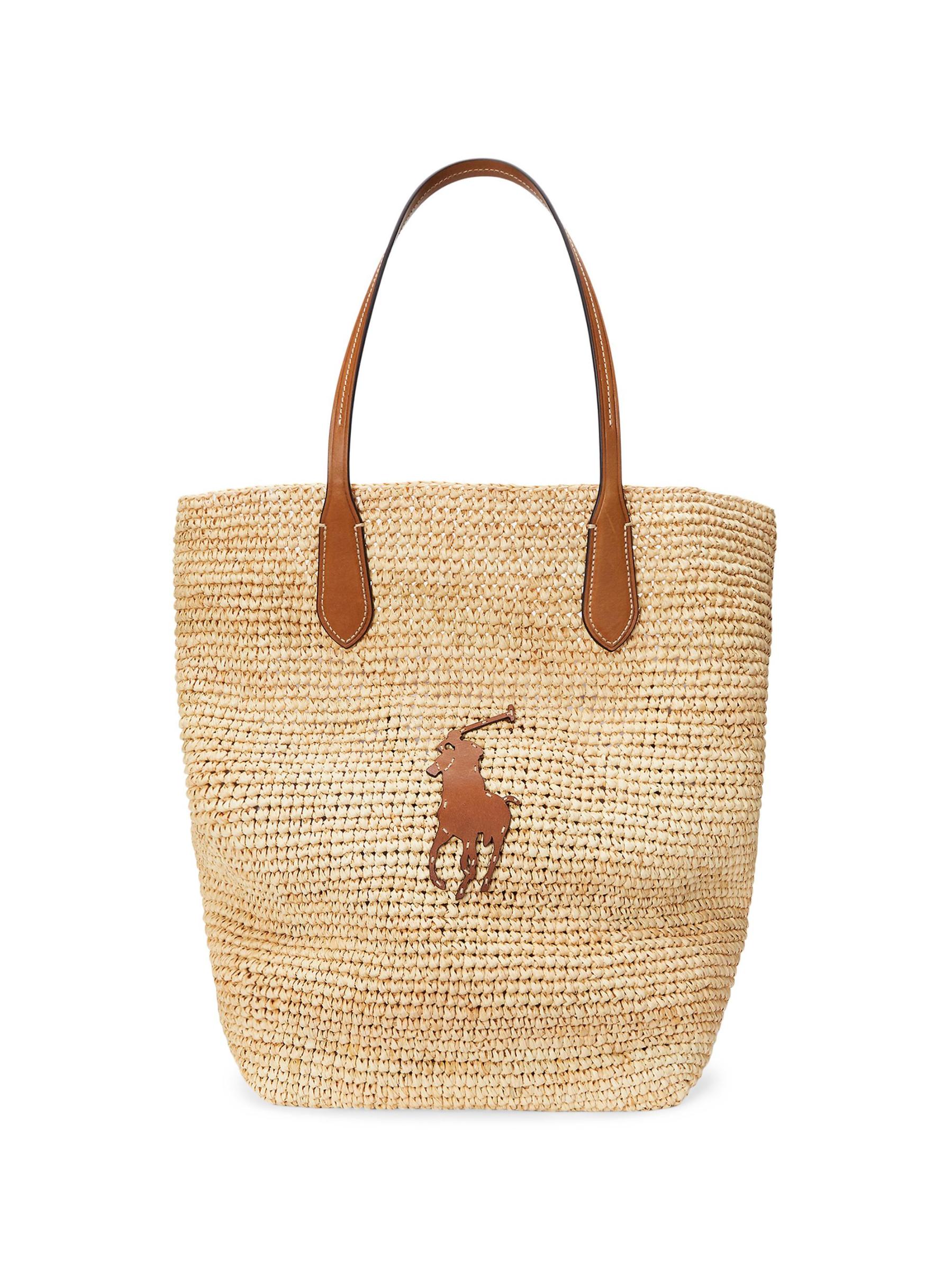 Shop Polo Ralph Lauren - Large Polo Raffia & Leather Tote Bag