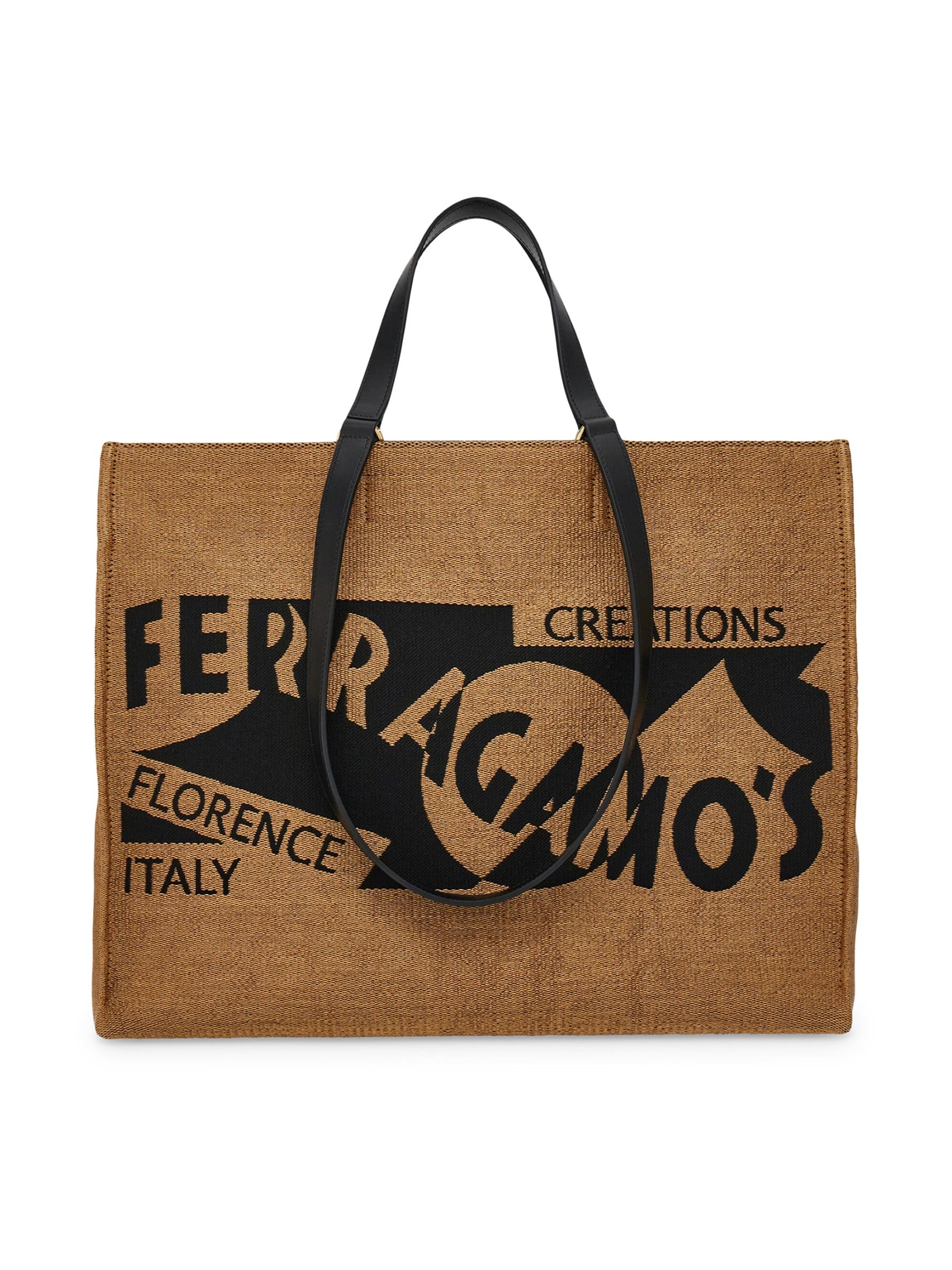Shop Ferragamo - Large F. Signature Raffia & Leather Tote