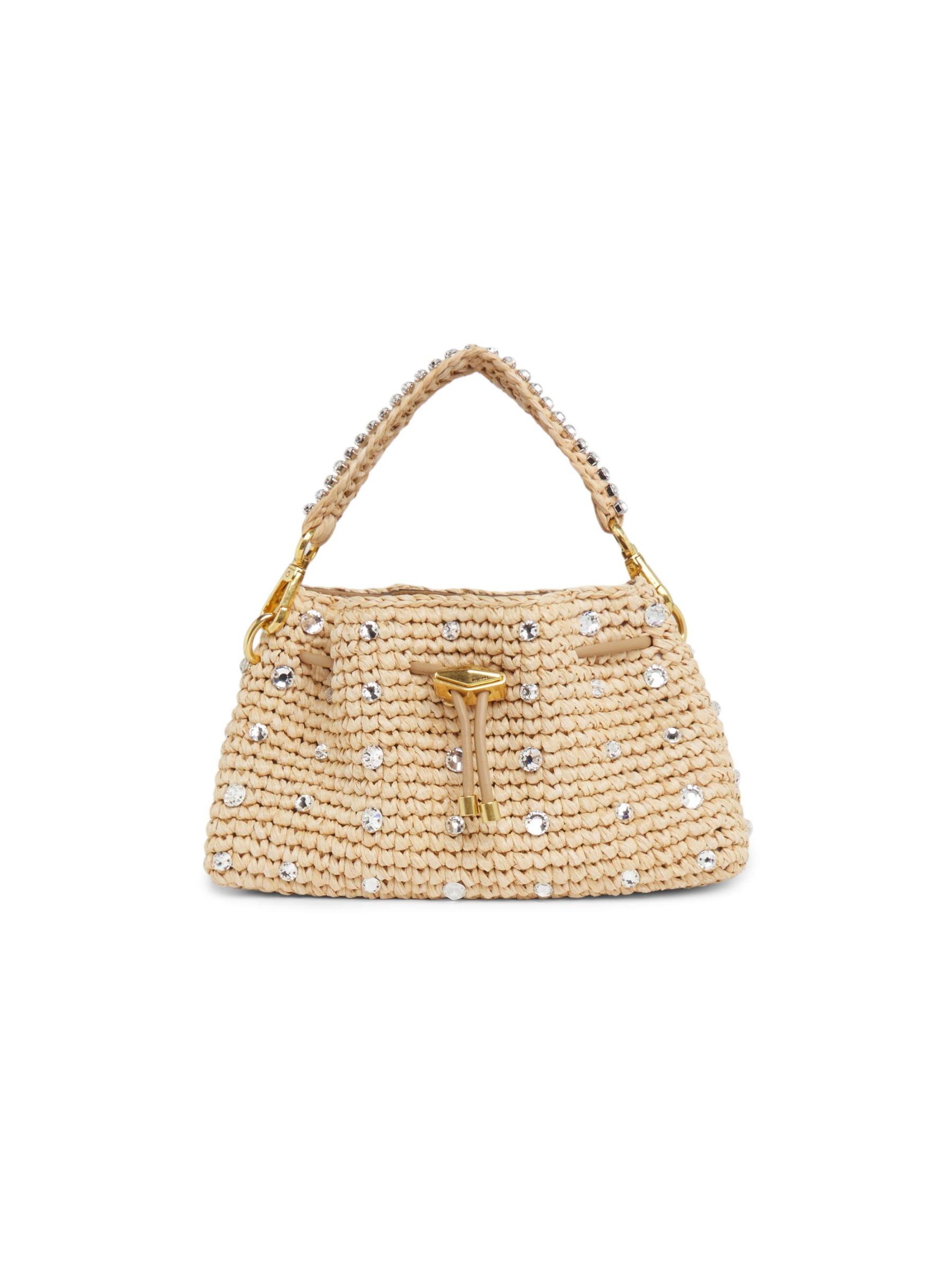 Shop Jimmy Choo - Cinch Small Crystal-Embellished Raffia Shoulder