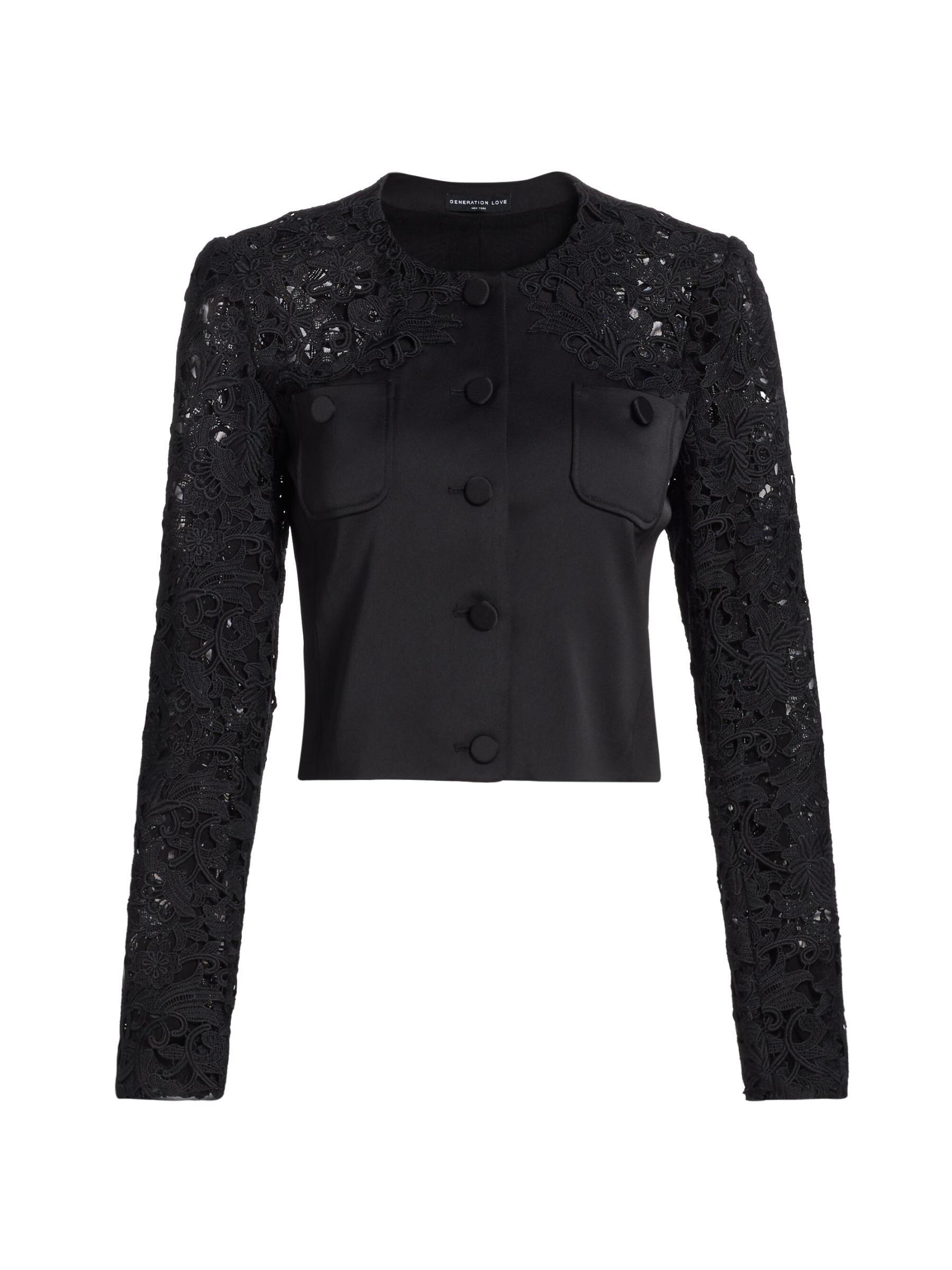 Shop Generation Love - Cortez Lace-Trimmed Satin Crop Jacket