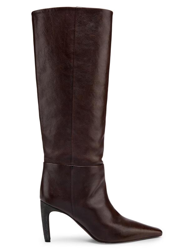 Leather 80MM Curved Monili Heel Boots