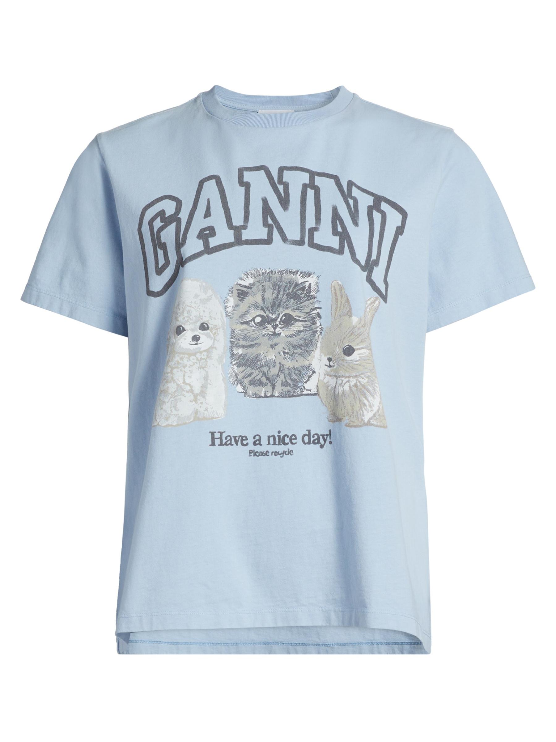 GANNI ★ アニマルズ リラックス コットン Tシャツ GANNI - アニマルズ・リラックス・コットンTシャツ をオンライン