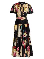 国内発| DOEN ラッフルトリム フローラルシルク マキシドレス Elie Tahari - サミー フローラル シルク混 マキシドレス を