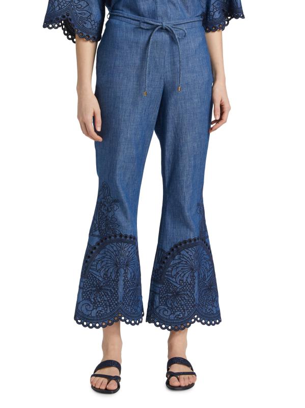 Shop Zimmermann - Coco Embroidered Cotton Flared Pants