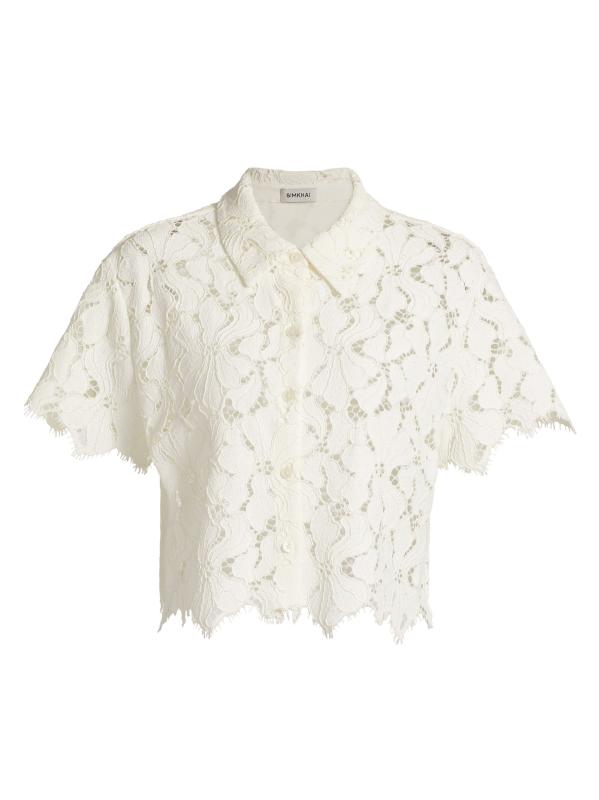 Shop SIMKHAI - Marjorie Floral Lace Crop Camp Shirt | Saks