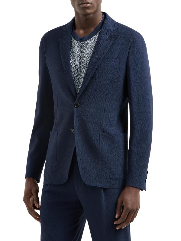 تسوق Giorgio Armani سترة Seersucker من الصوف البكر Saks Fifth