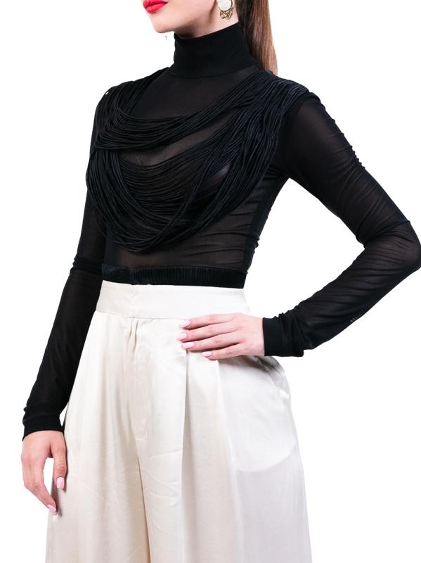 #3: بلوزة شبكية على شكل قلادة بياقة عالية - أسود
