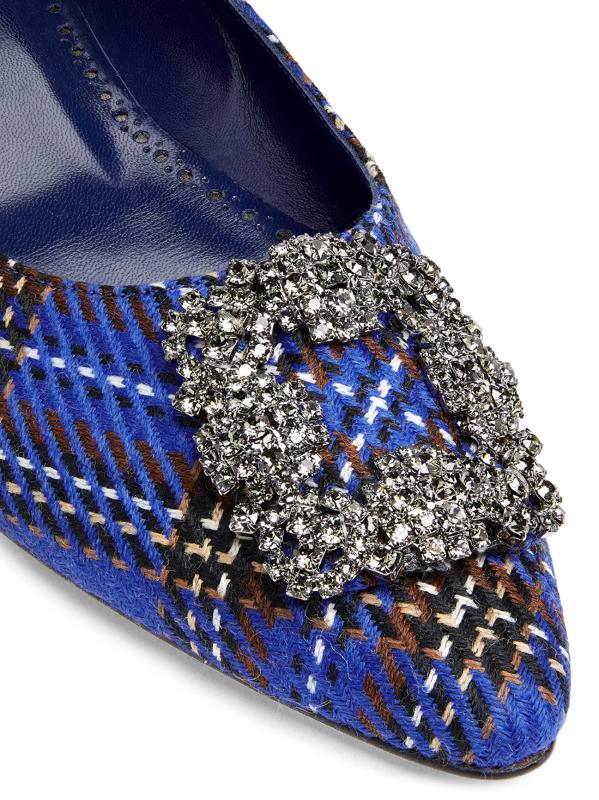 MANOLO BLAHNIK FLAT ウール Manolo Blahnik - Hangisi Blue Wool Tartan Jewel Buckle Flat