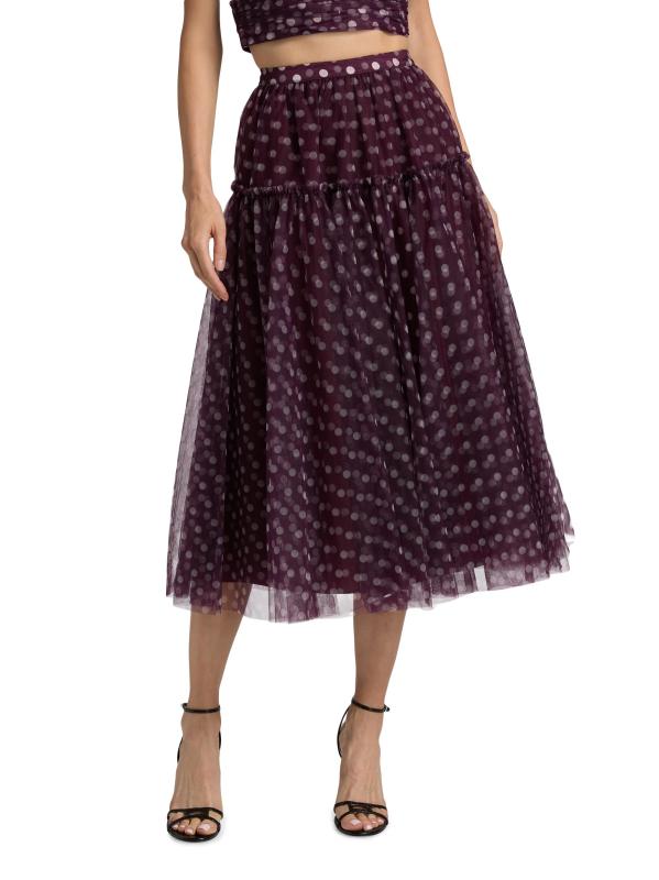 #2: تنورة سيلي كاميل بولكا دوت متوسطة الطول - الحجر الجيري البرقوق العميق