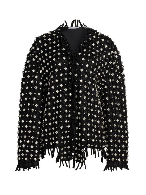 Embellished Lattice Oversized Bomber Jacket