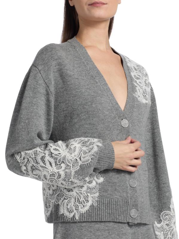 #5: كارديجان من الصوف والكشمير بتفاصيل من الدانتيل بيري - هيذر جراي كومبو