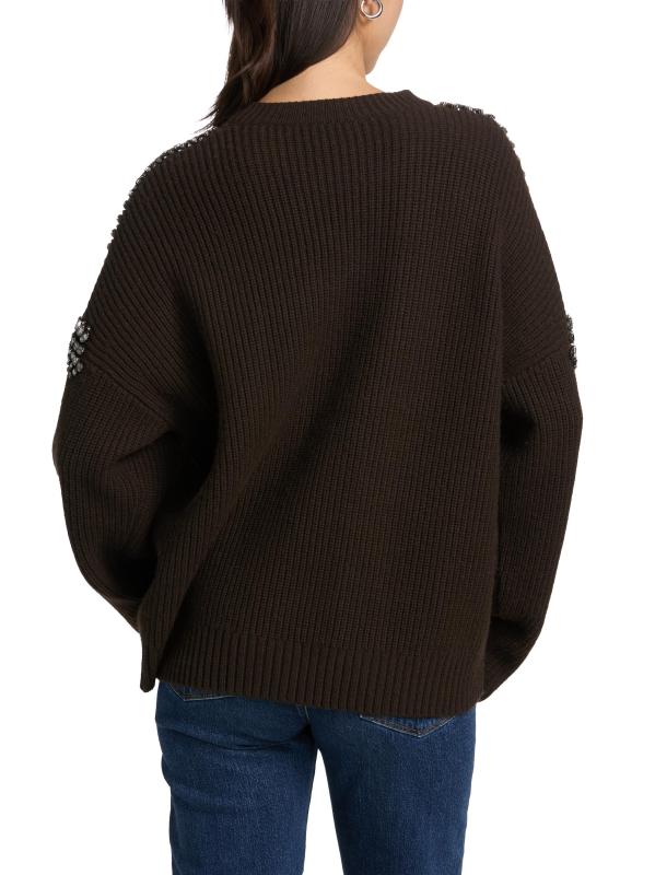 #4: سترة كبيرة الحجم من صوف ميرينو مزيّن بالكريستال المضلع - أعمق لون بني