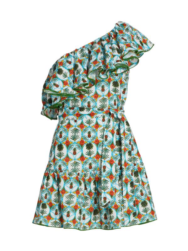 فستان بيترا قصير من الكتان بكتف واحد