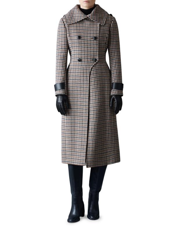 Shop Mackage Elodie Tailored Houndstooth Wool Maxi Coat Saks