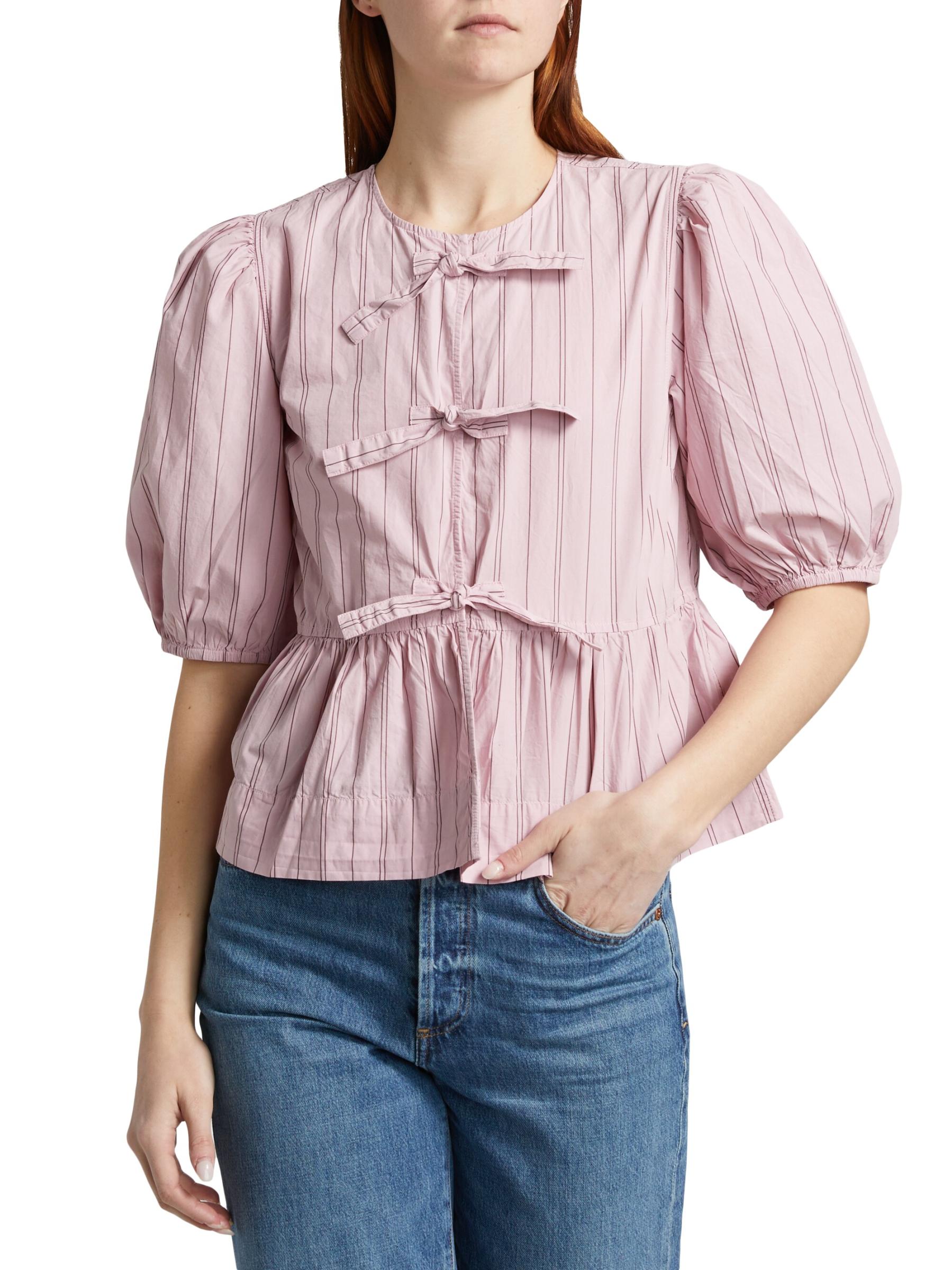 Shop GANNI - Stripe Cotton Peplum Blouse | Saks Fifth Avenue