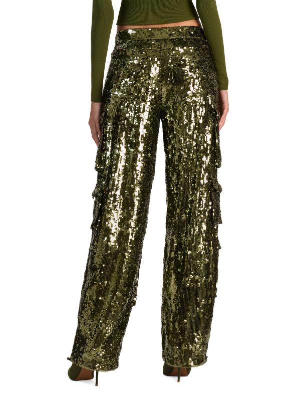 #4: بنطال كارغو فضفاض مزيّن بالترتر من أوليمبيا - زيت الزيتون الداكن