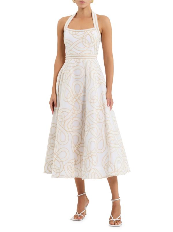 【REBECCA VALLANCEC】Irena embroidered halterneck midi dress Irena embroidered halterneck midi dress in white - Rebecca