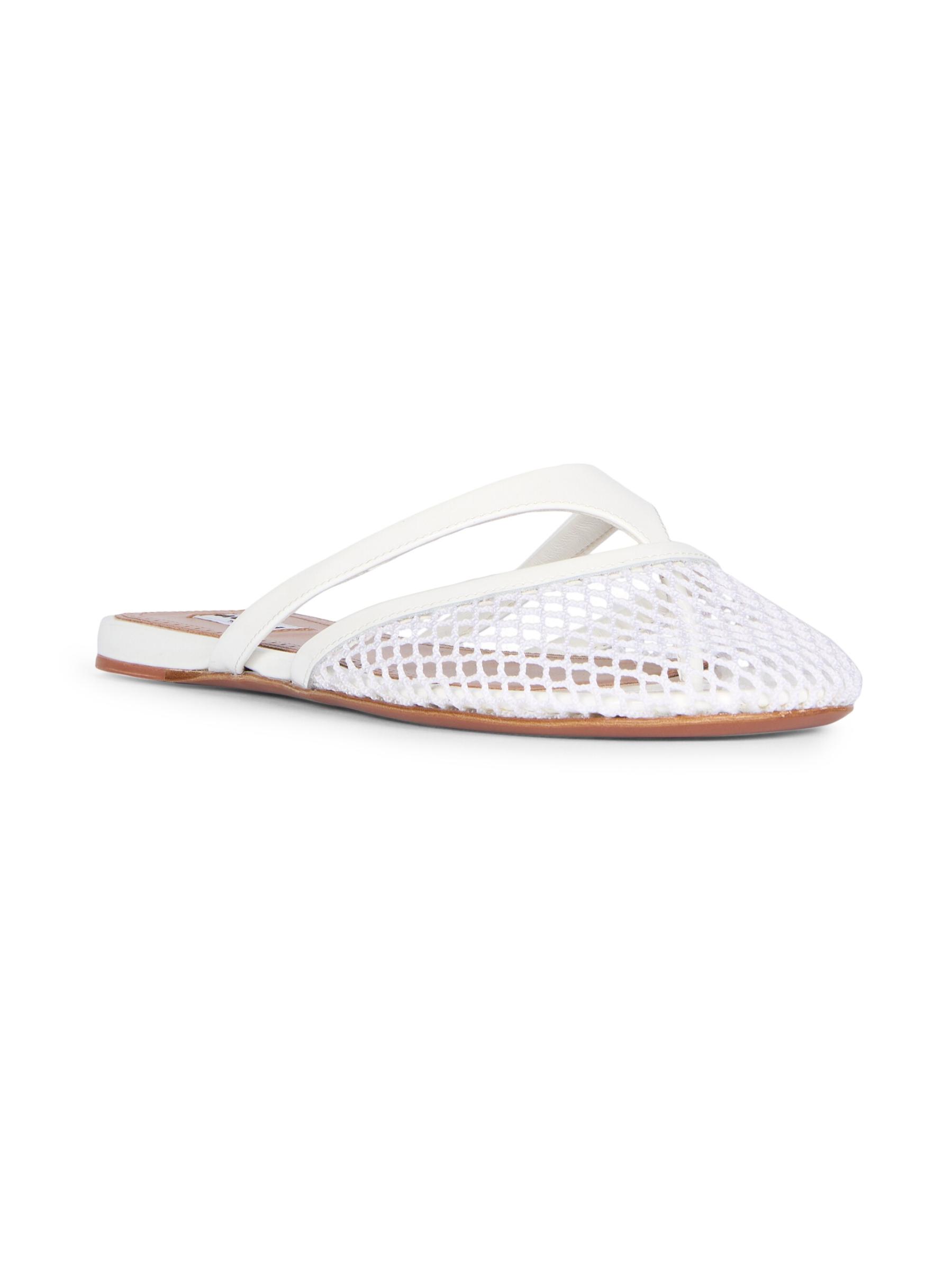 新作☆【ALAIA】フィッシュネット＆レザー フラットミュール ALAÏA フィッシュネット製 フラットミュール | バレリーナ
