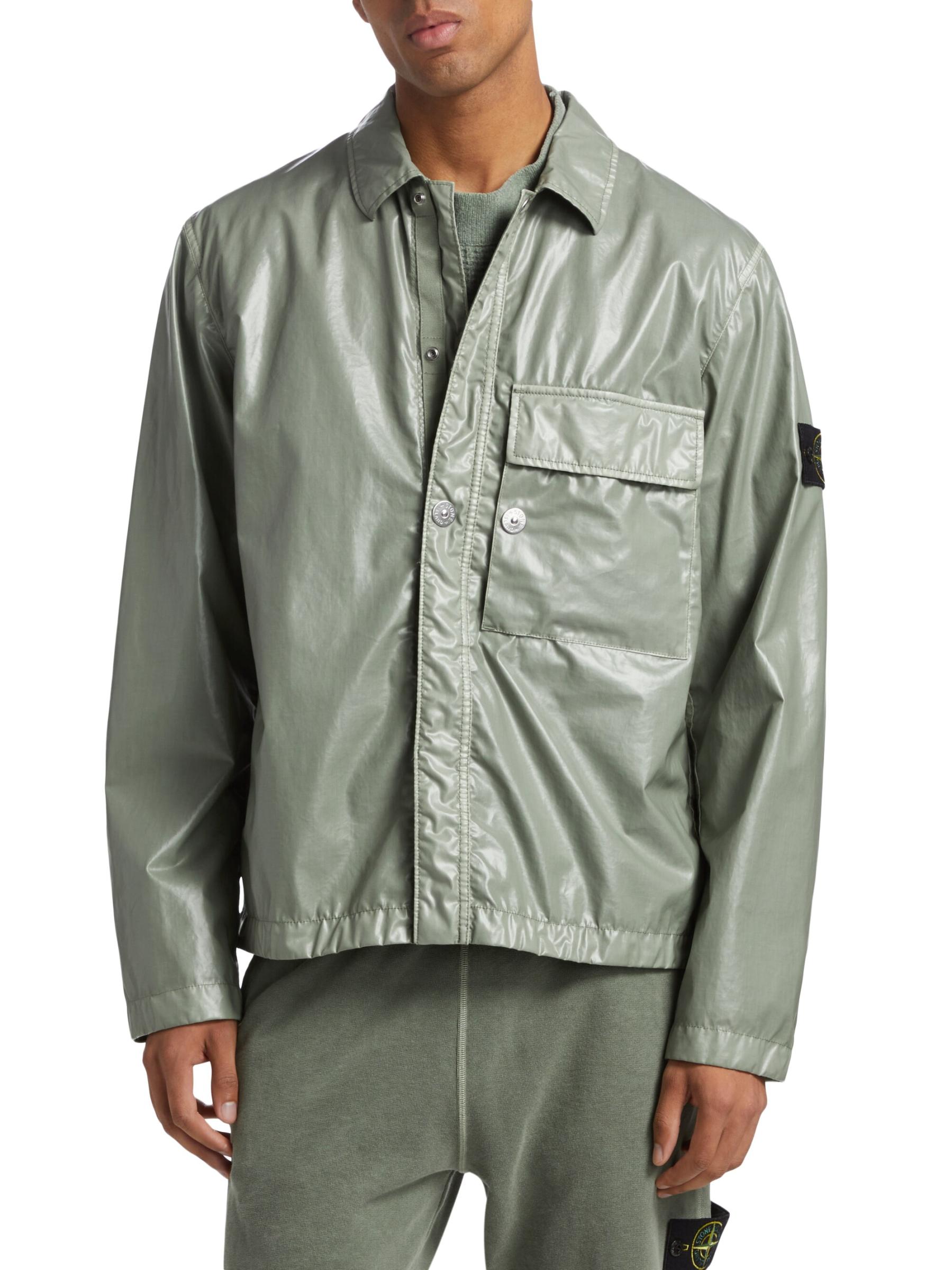 Shop Stone Island - Mussola Gommata Cotton Overshirt | Saks