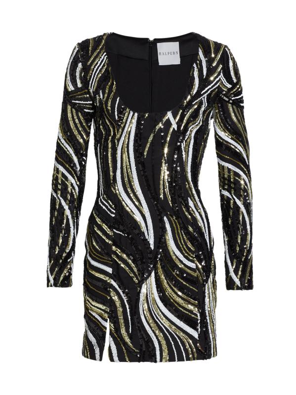 فستان قصير مزين برقبة واسعة