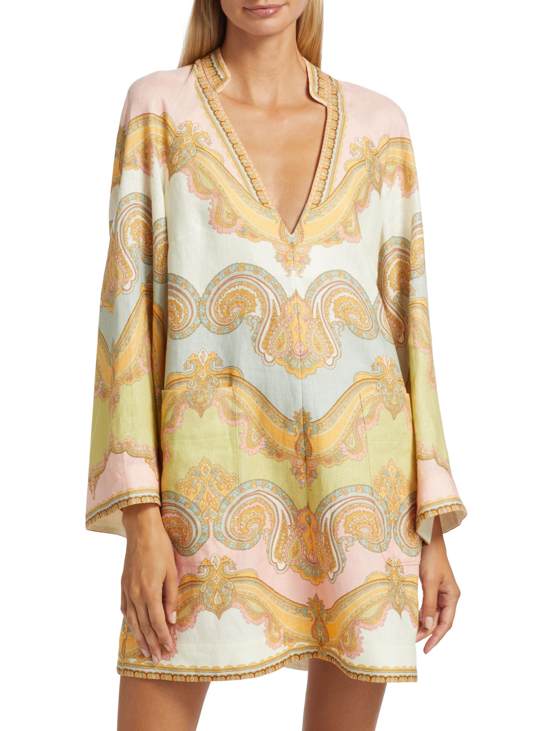 Shop Zimmermann - Maxine Paisley Linen Tunic Minidress
