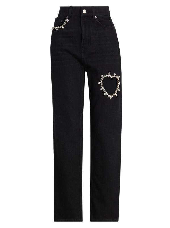 بنطال جينز مستقيم مزيّن بقلوب كريستالي