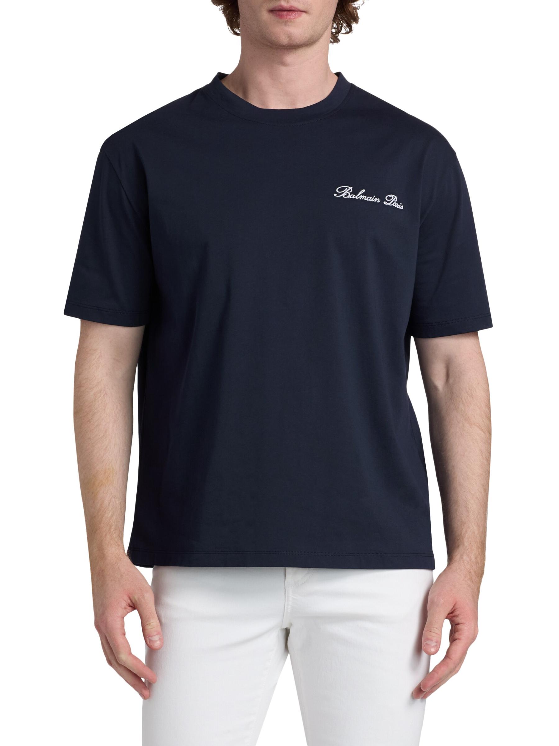 BALMAIN ロゴ刺繍コットンジャージーTシャツ Balmain - ロゴ刺繍コットンTシャツ をオンライン購入 | Saks