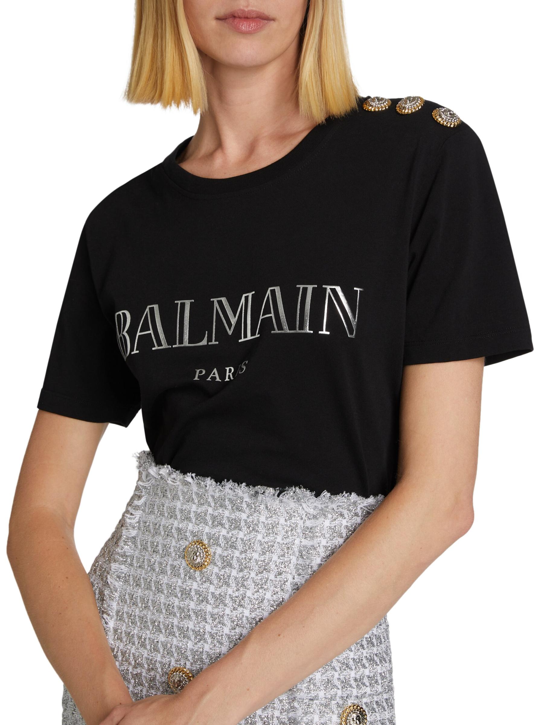 BALMAIN::Tシャツ:XXS[RESALE] Balmain , Eagle & Balmain Logo Print Distressed T-Shirt in