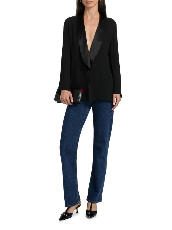 #7: بليزر حريري مزين برسمة ساتان - أسود