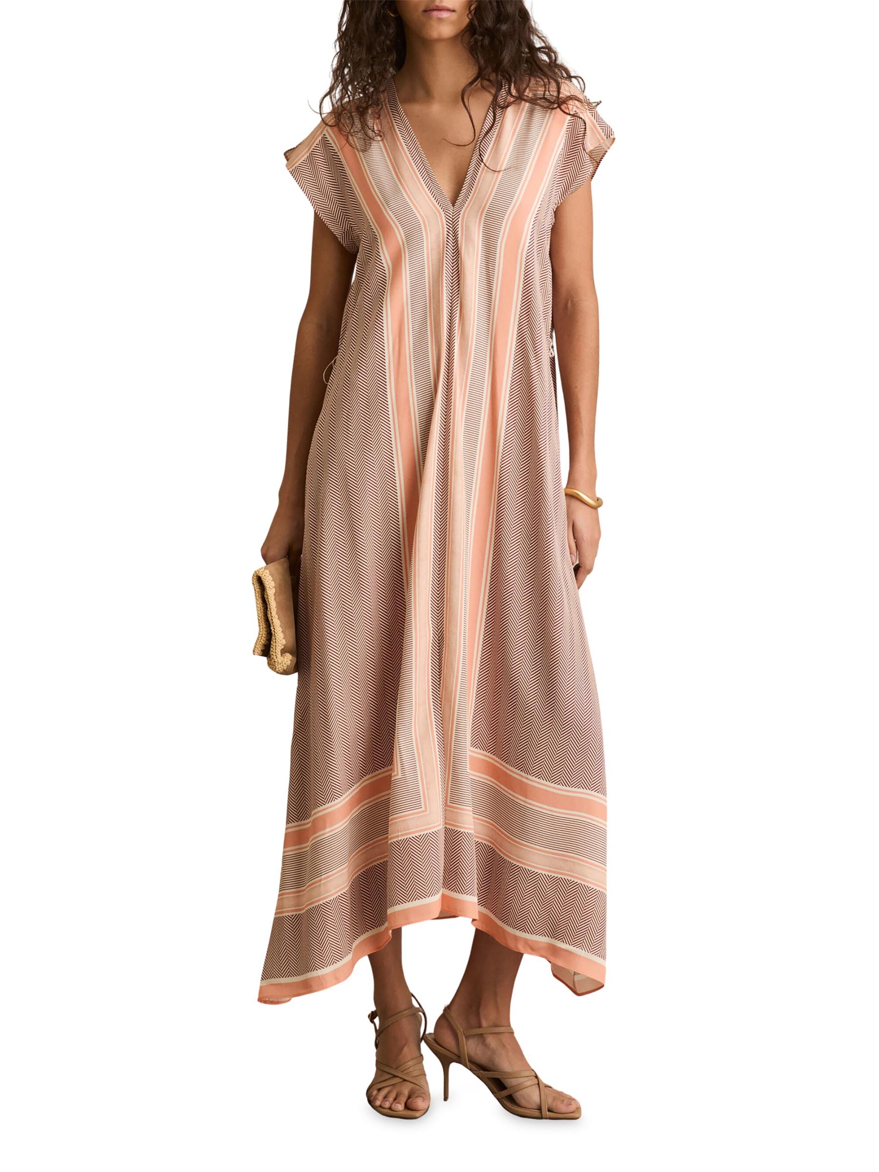 【海外限定】REISSワンピース☆Gina Scarf Print Belted Midi Dr Reiss Gina - Coral Scarf Print Belted Midi Dress, Us 2 in