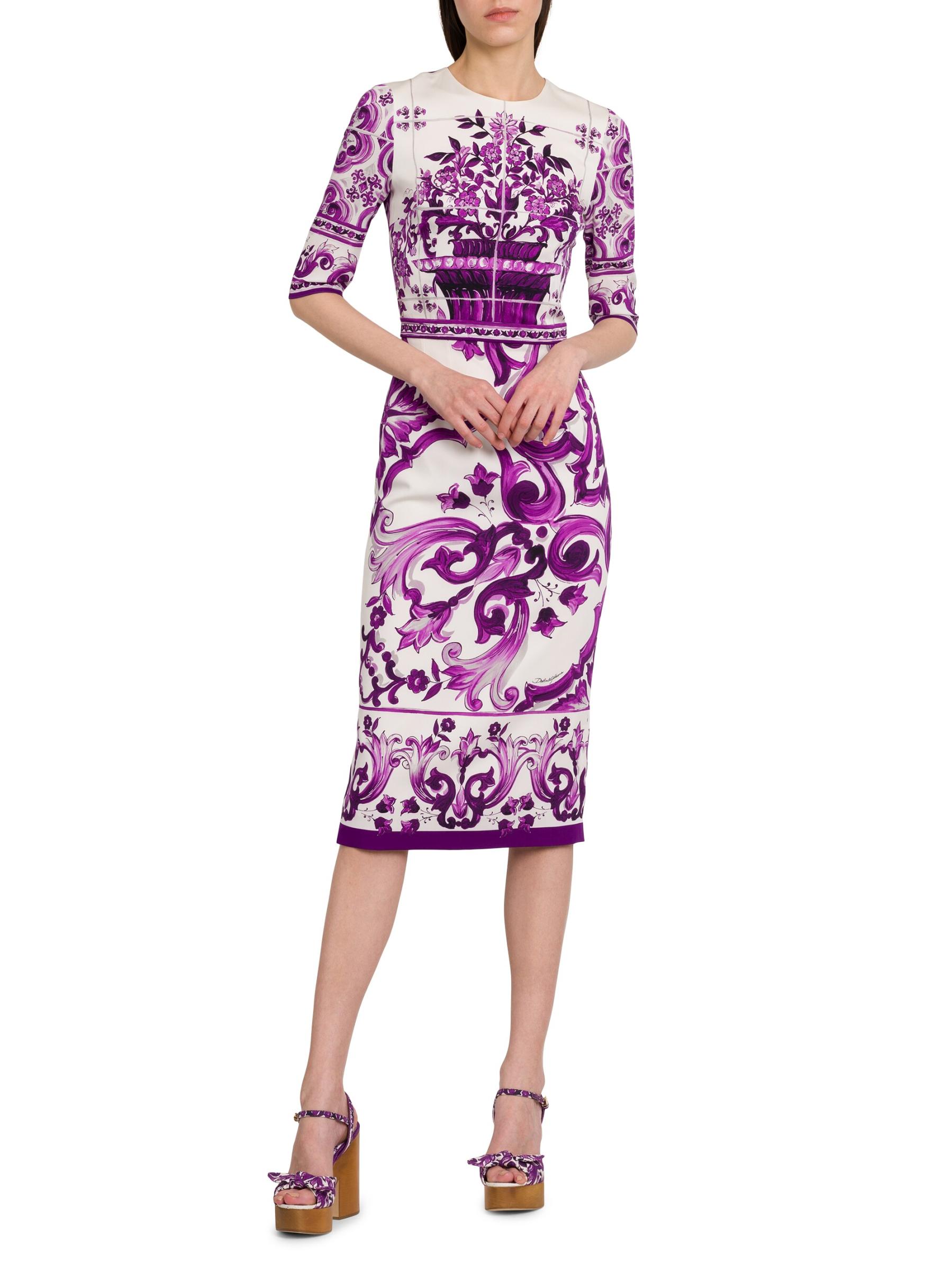 ワンピース DOLCE & GABBANA Silk midi pencil dress with Maiolica print Silk midi pencil dress with Maiolica print DOLCE & GABBANA