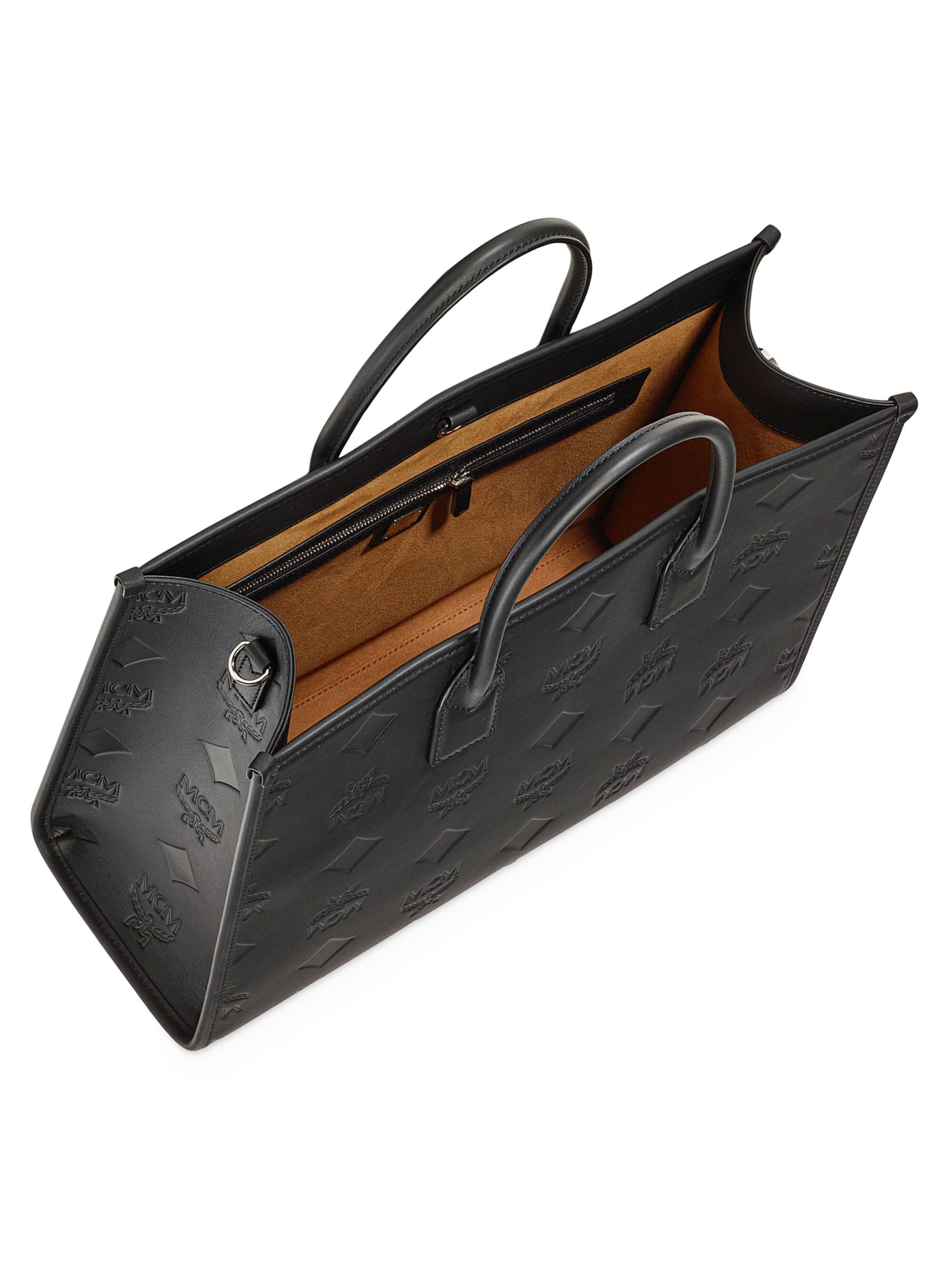MCM Matte Black Leather Tote Bagトートバッグ Shop MCM - Large Munchen Embossed Leather Tote Bag | Saks