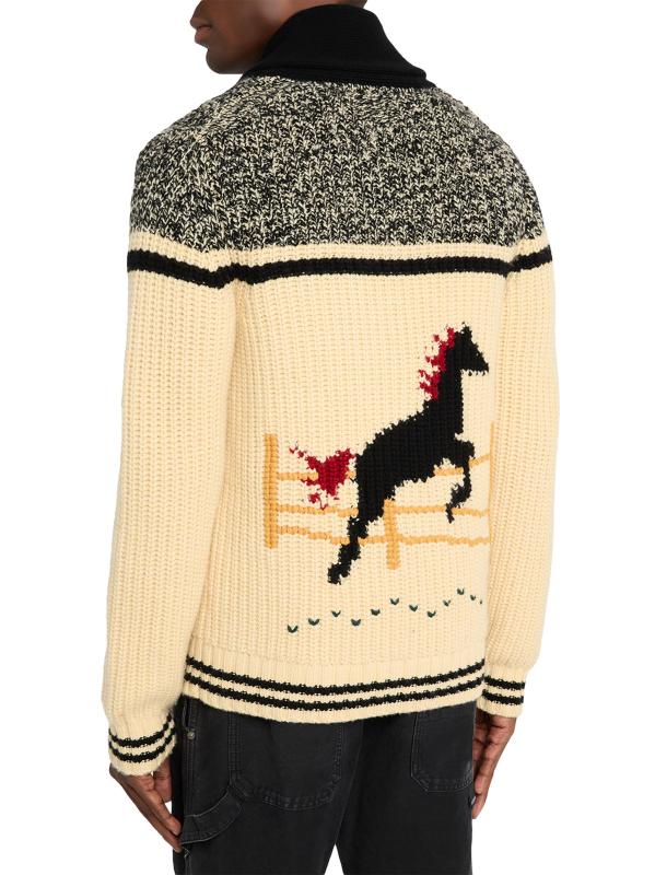 #3: كارديغان من الصوف والكشمير بنقشة الخيول - أصفر