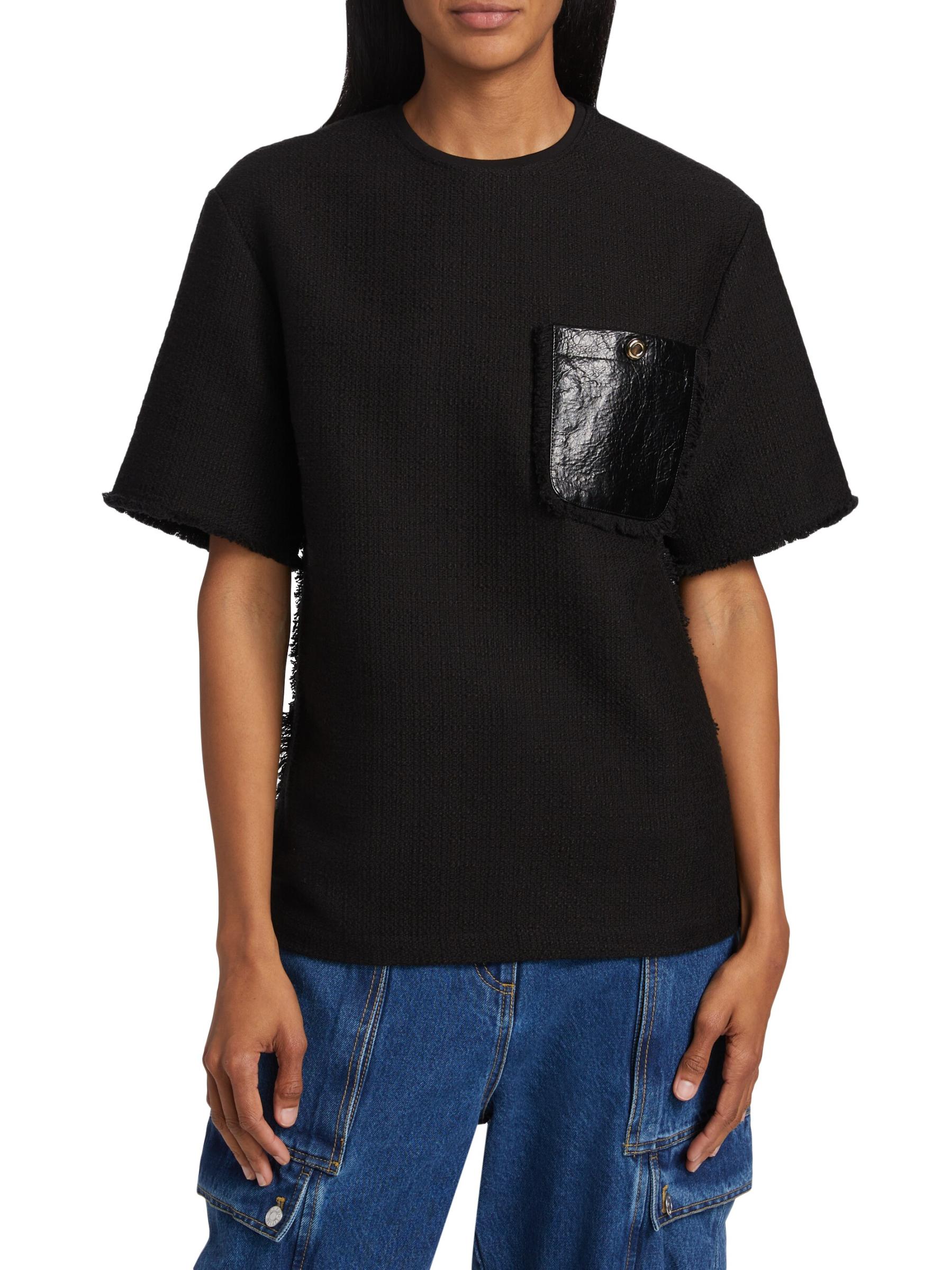 【3.1 Phillip Lim】ツイード＆フェイクレザーTシャツ 黒 3.1 Phillip Lim - ツイード＆フェイクレザーTシャツ を