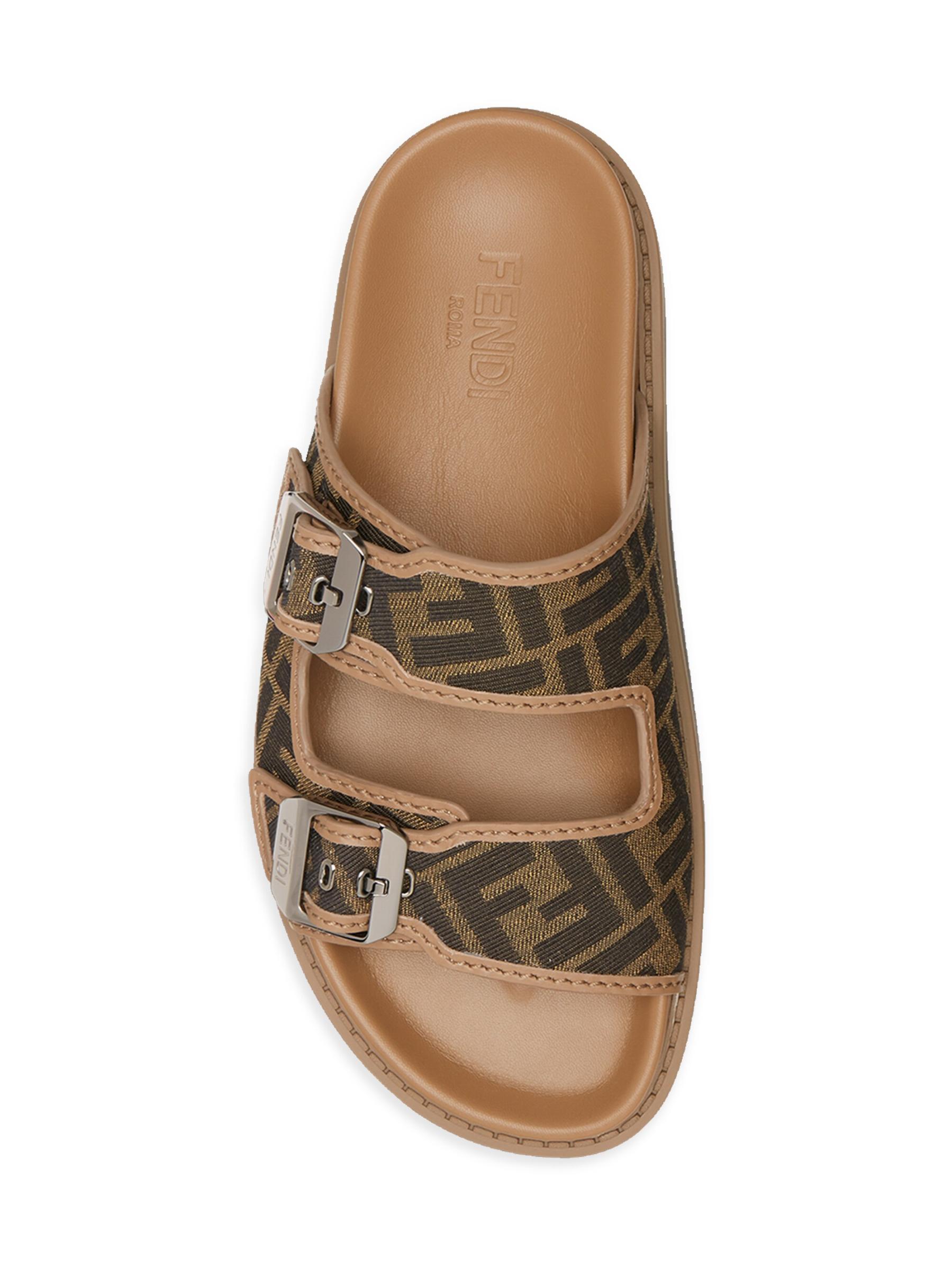 サンダル・ミュール Fendi Slide Fendi Feel In Brown Nappa Fendi Feel Fabric Brown | Fendi