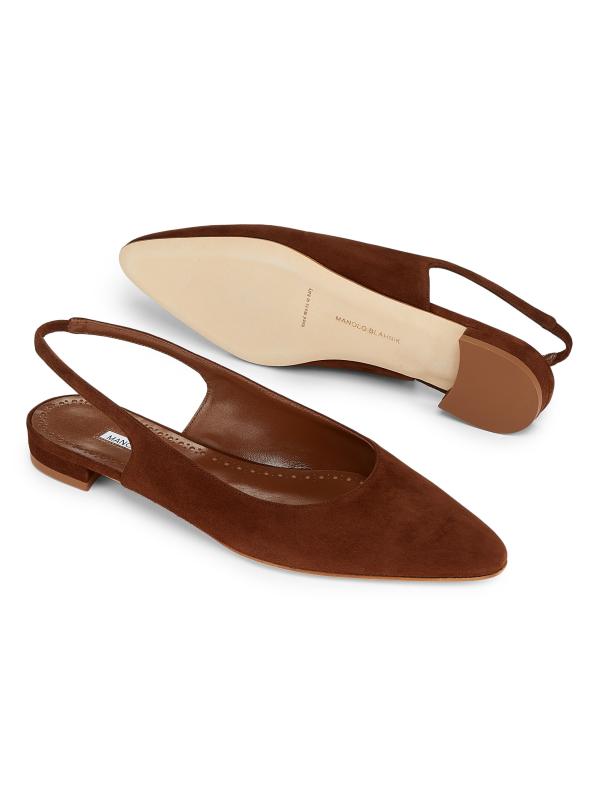 目を惹く☆ MANOLO BLAHNIK Sawra 10 suede slingback flats Sawra 10 suede slingback flats in pink - Manolo Blahnik