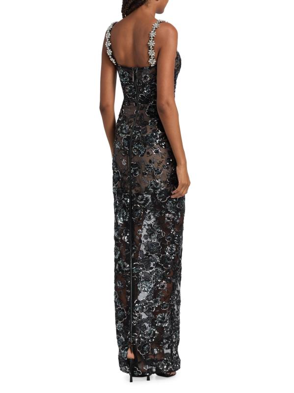 #4: فستان ماكسي مزيّن بالأزهار من داليا - أسود