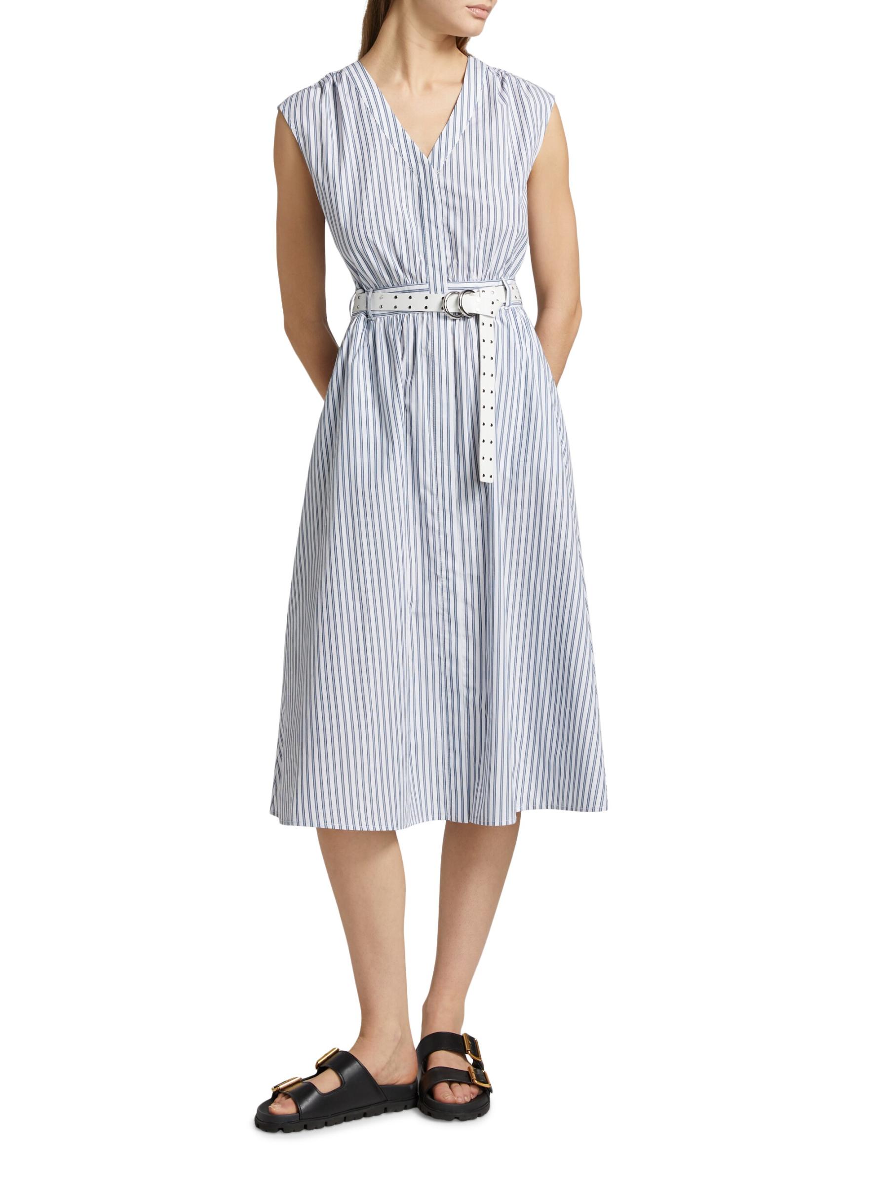 Shop MICHAEL Michael Kors - Belted Striped Cotton Midi-Dress
