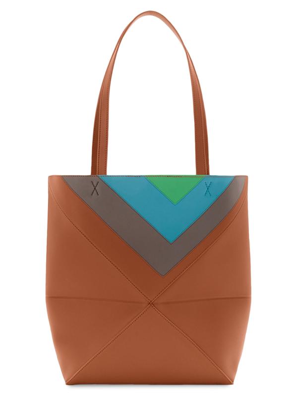 #6: حقيبة LOEWE x Albers متوسطة الحجم قابلة للطي من الجلد - أخضر+أزرق