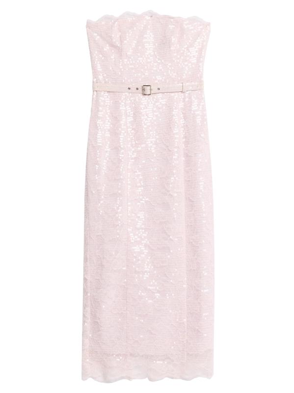 Vivian Strapless Belted Lace Midi-Dress