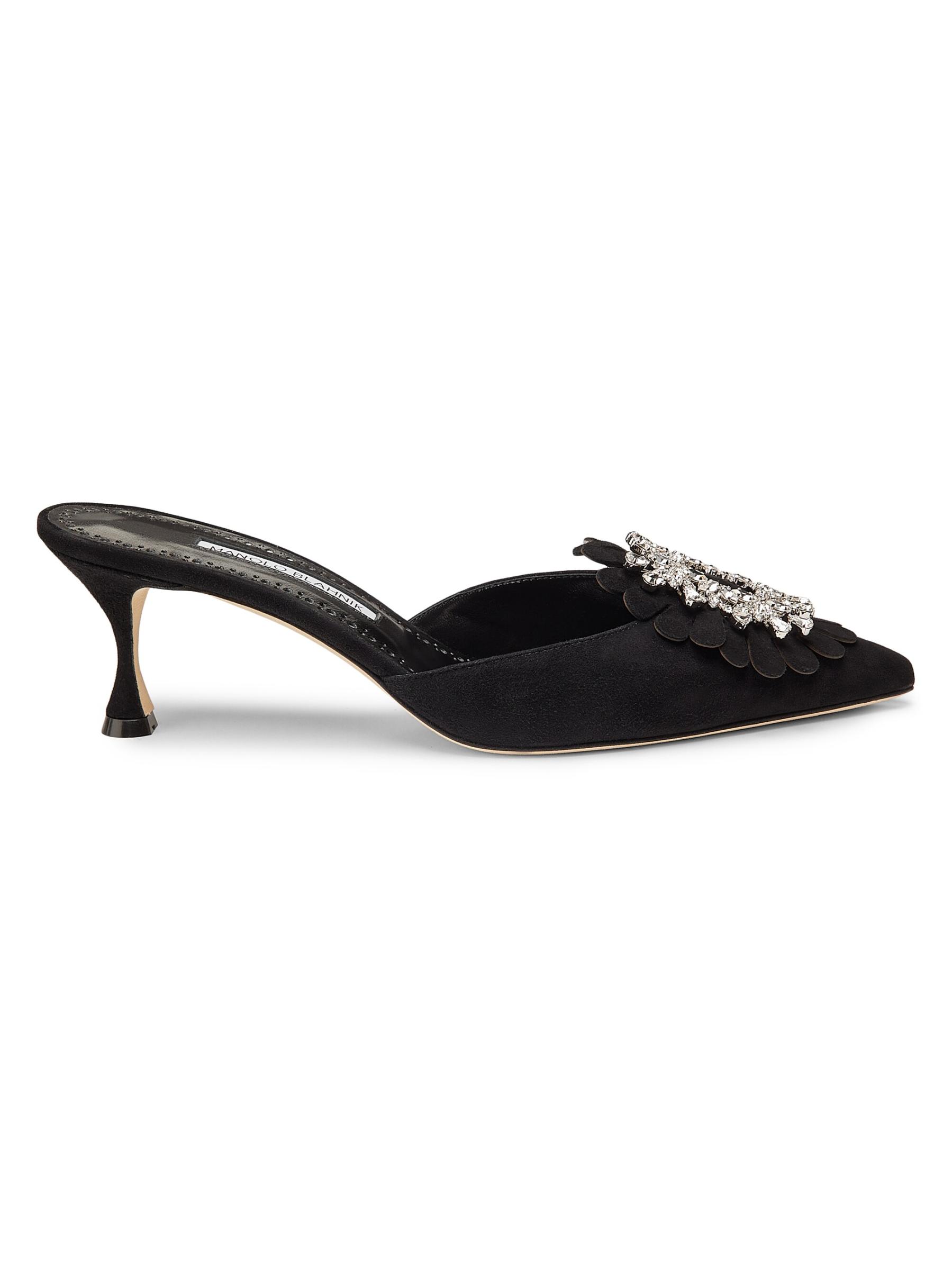 【優美な存在感】Manolo Blahnik Shogmuスエードミュール Shop Manolo Blahnik - Shogmu Jewel-Embellished Suede Mules