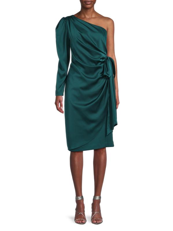 #2: فستان كوكتيل ساتان بكتف واحد - جوهرة خضراء