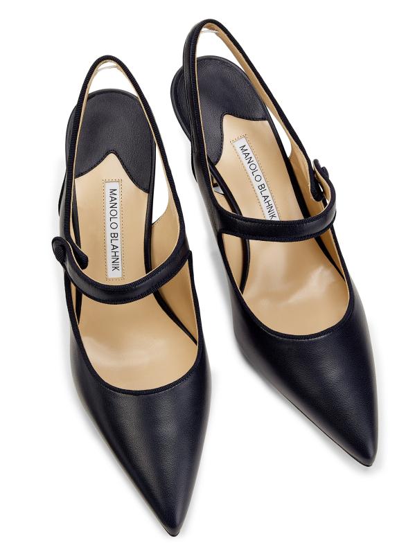 【MANOLO BLAHNI】ナッパ レザー スリングバック パンプス Manolo Blahnik - カンパリスリ90MMレザースリングバックメリー
